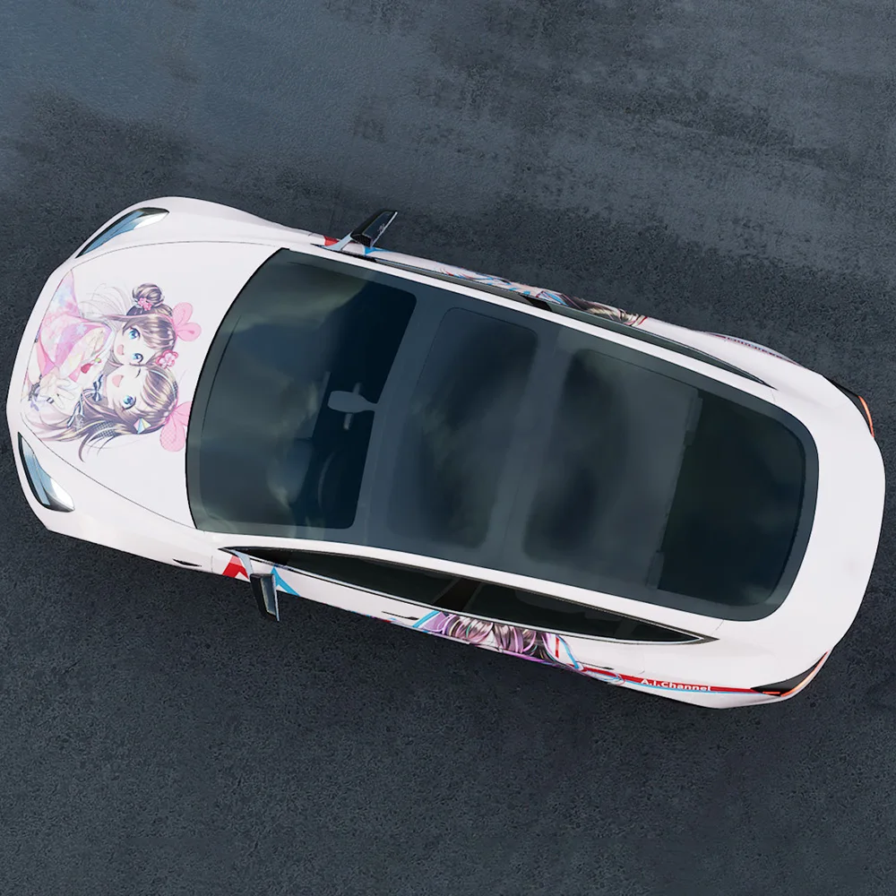 WRAPMASTER 1.52*20m Pink Anime Pattern Customized Vehicle Wraps PET Color Changing Car Wrap Vinyl Sticker Vehicle