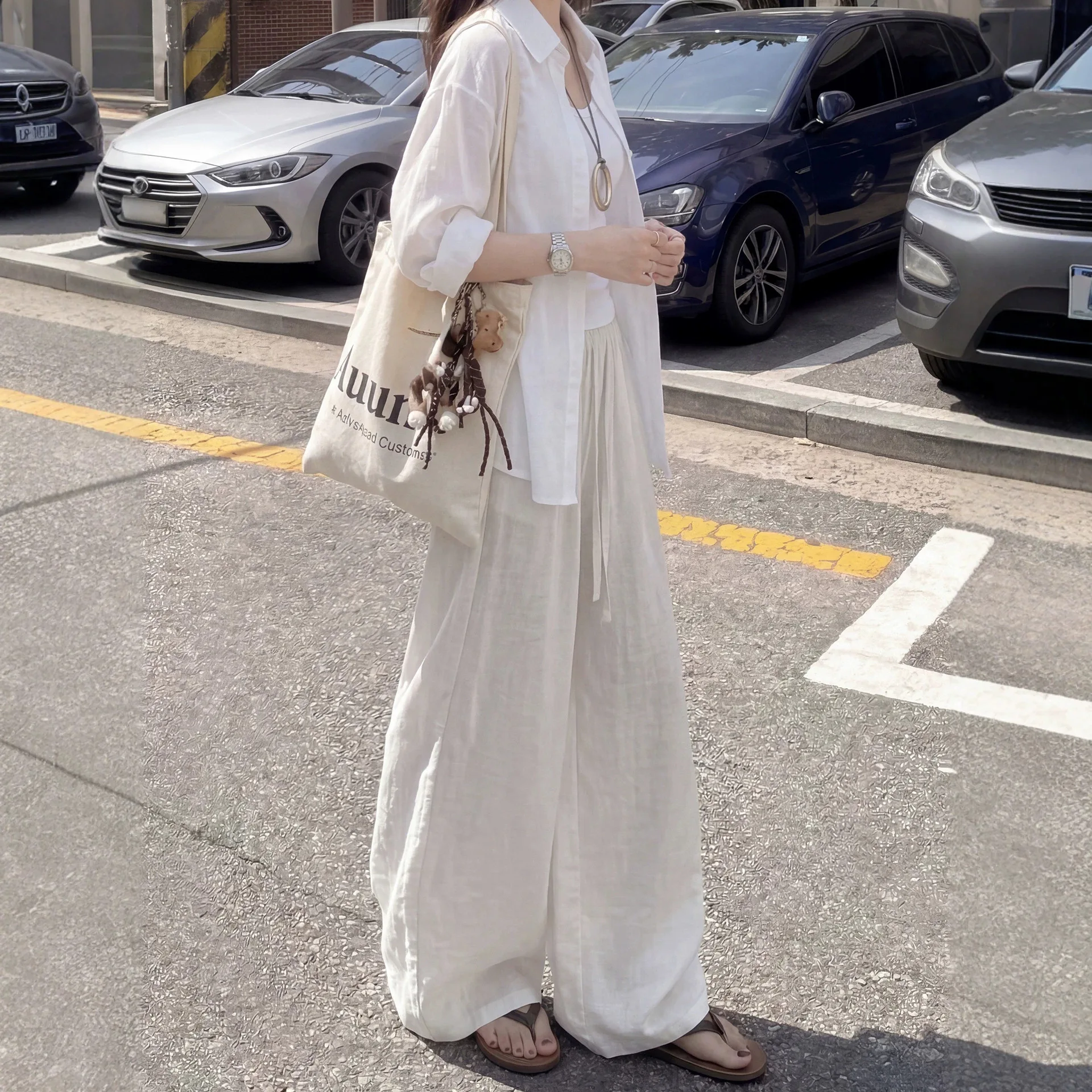 Linen Wide Leg Pants Women Summer Thin New Hanging Loose Lazy Style Ice Silk Yamamoto Cotton Linen Wide Leg Pants