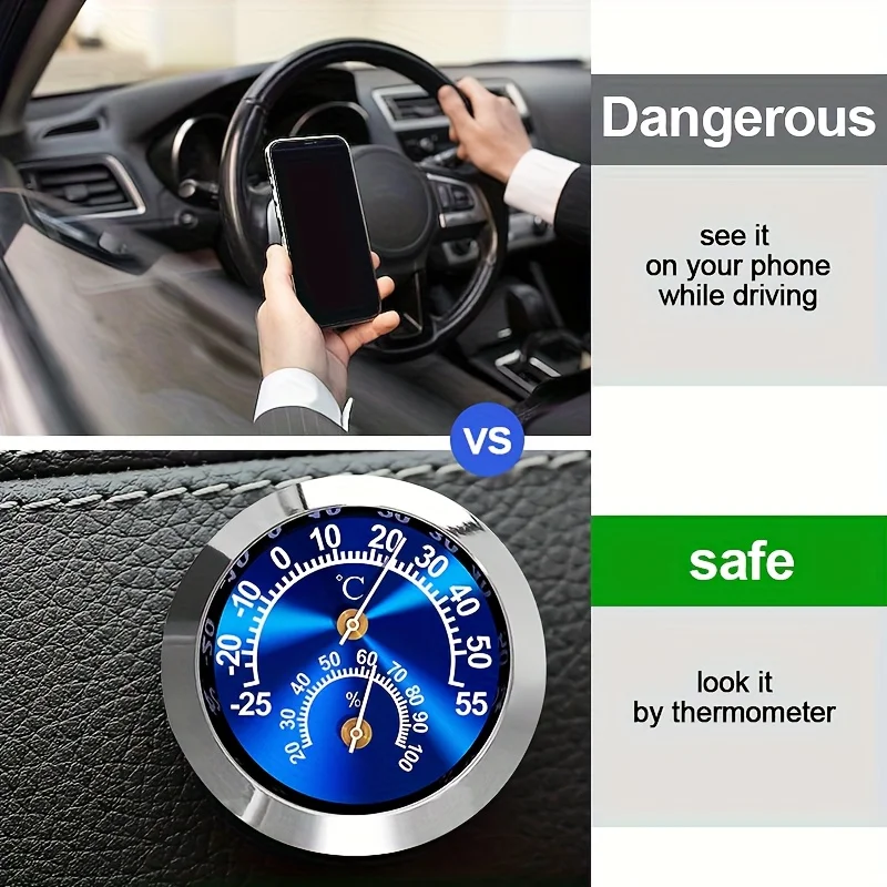 Image of 2-in-1 Thermometer, Hygrometer, Thermometer, -30 °C ℃ ~60 ℃ Temperaturwaage, Fahrzeug-Messinstrument, Auto-Thermometer