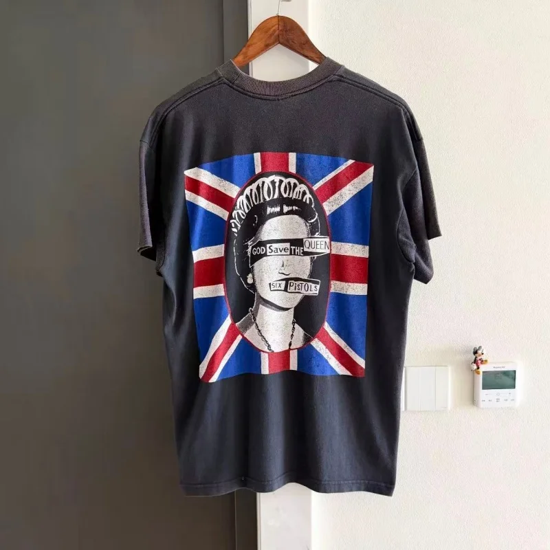 Retro Punk Style Oversized T-shirt Men Women Washed Cotton Short Sleeve Graphic Tops