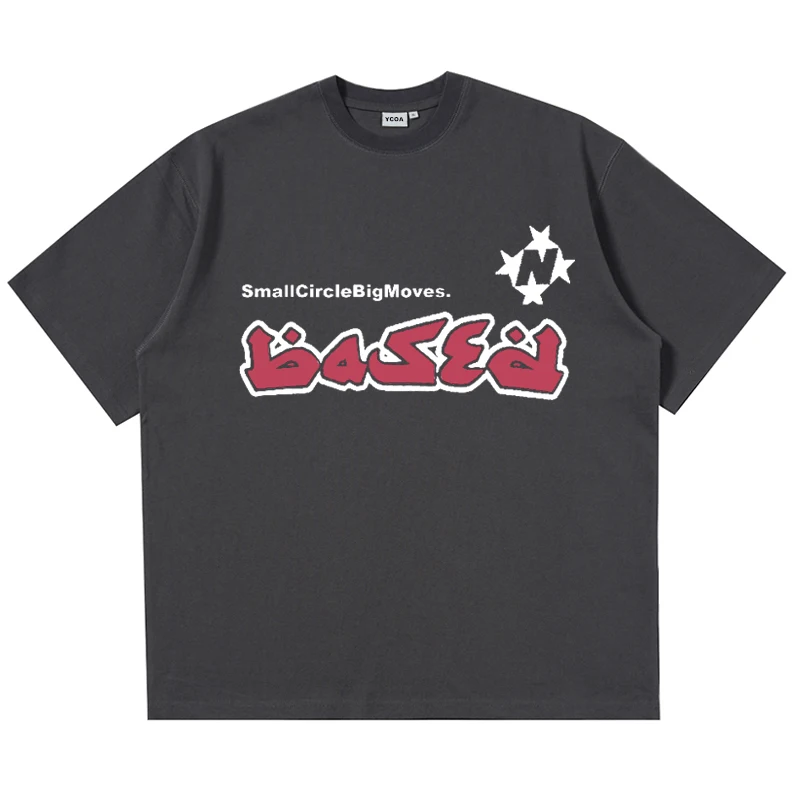 Men\'s T-Shirt Oversized Cotton Letter Short Sleeve Tee Summer Harajuku Y2k Tops Streetwear Graphic Vintage Aesthetic Clothing