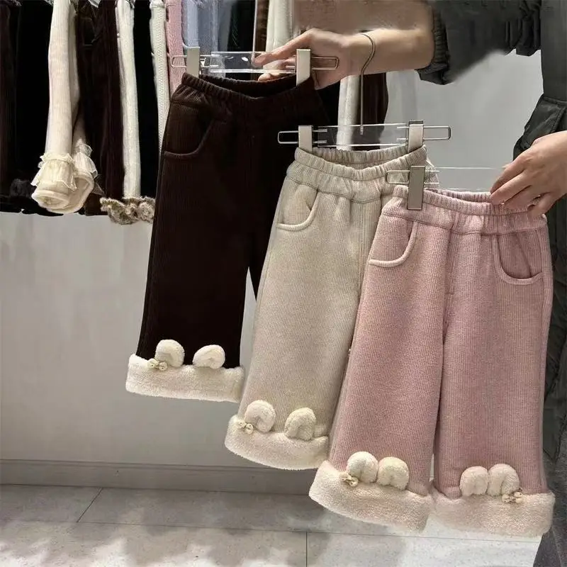 

Kids Pants Bunny Ears and Fleece Pants Lamb Fleece Casual Bell Bottoms Girls Pants Winter Clothes 1 To 7 Years Kids Clothes