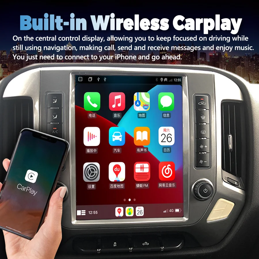 

12.1" Tesla Screen Radio For Chevrolet Silverado GMC SIERRA 2014 - 2018 Android GPS Carplay Car Multimedia Video Player Stereo