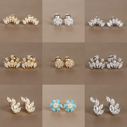 Vintage Gold Color Plated Stainless Steel Studs Earrings for Women Mini Cubic Zirconia Tragus Piercing Earring Jewelry Wholesale