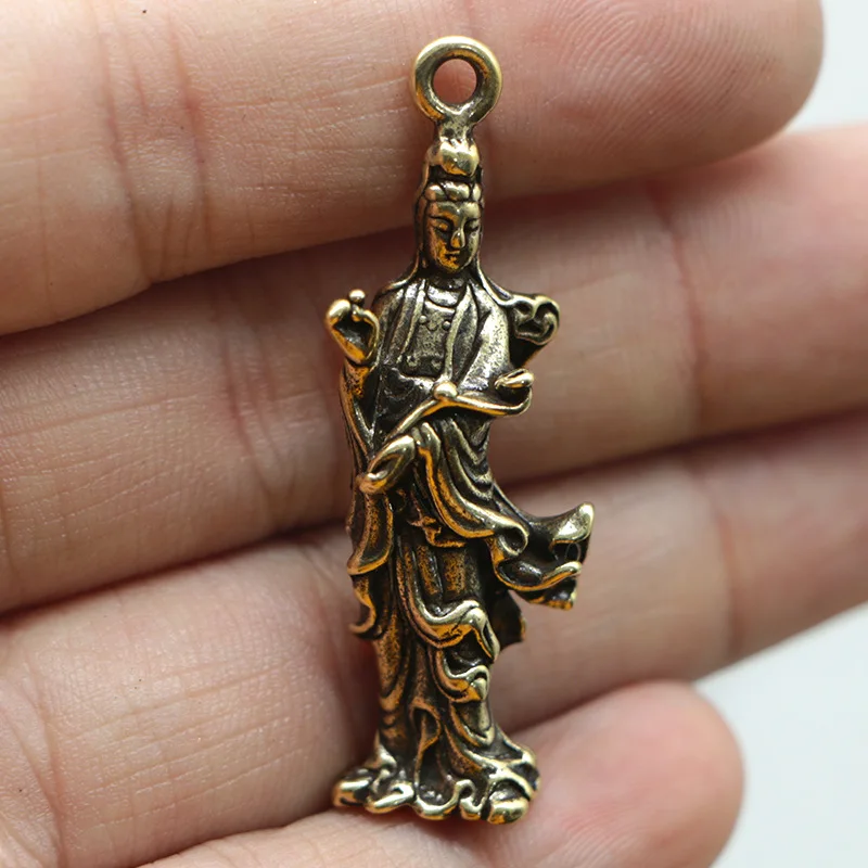 1/2Pcs Brass Pendant Trinkets Mini Guanyin Keychain Brass Accessories Gift Pendant Pendant