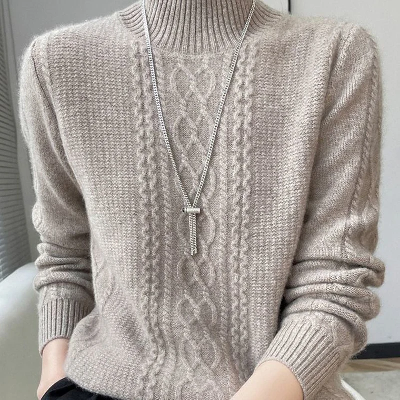 Pull en cachemire pour femme, col mi-haut, fil mince, pull élégant pour femme, mode décontractée, automne, hiver, nouveau, 2023