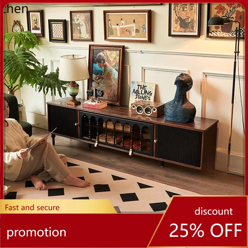 

HT retro solid wood TV cabinet coffee table combination living room home high-end storage locker integrated locker