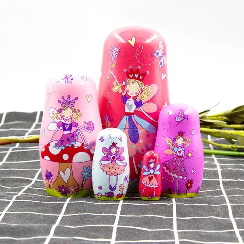 Bonecas de nidificação para crianças, 5 peças de madeira russa matryoshka bonecas educacional montessori aprendizagem empilhamento brinquedos de nidificação conjunto para criança