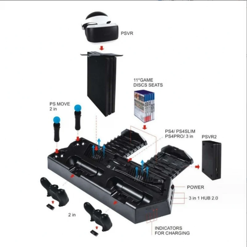 Upgraded version PS4/SLIM/PRO/VR multifunctional seat charging and cooling bracket handle charger base disc holder