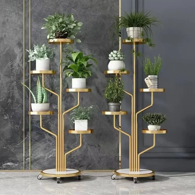 Light Luxury Flower Stand Courtyard Living Room Movable With Wheel Rack Indoor Household Floor Balcony Multi-layer Frame Premium