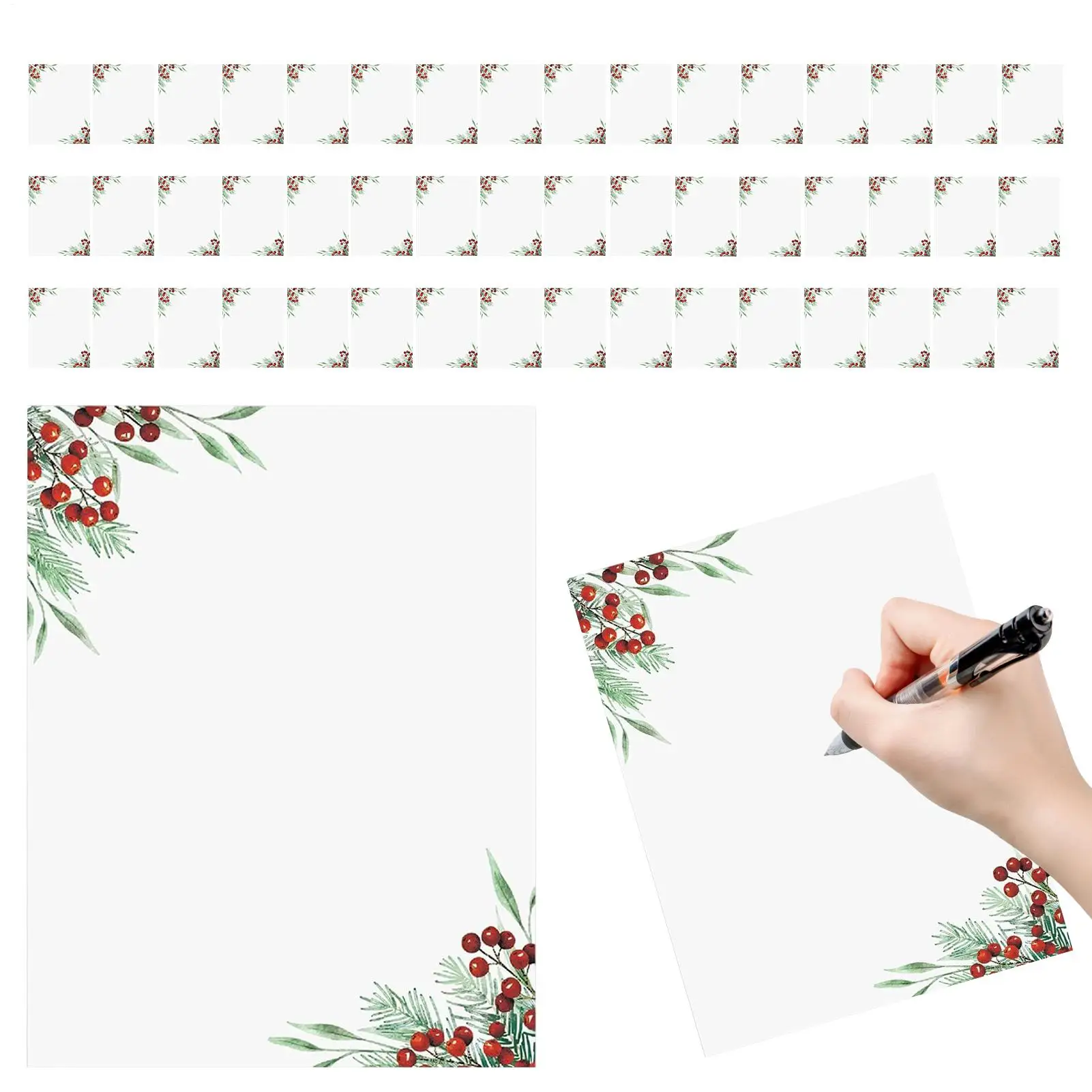 Christmas Stationery Paper 50 Pieces Border Design Holiday Sheets Holiday Stationery Paper for Writing Letter Notes Wedding