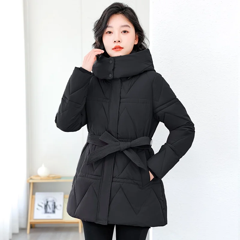 

Women's Slim Fit down Cotton Jaet Winter Thiened Casual Sle Removable Hat Medium Length Coat Korean Sle Long Sve