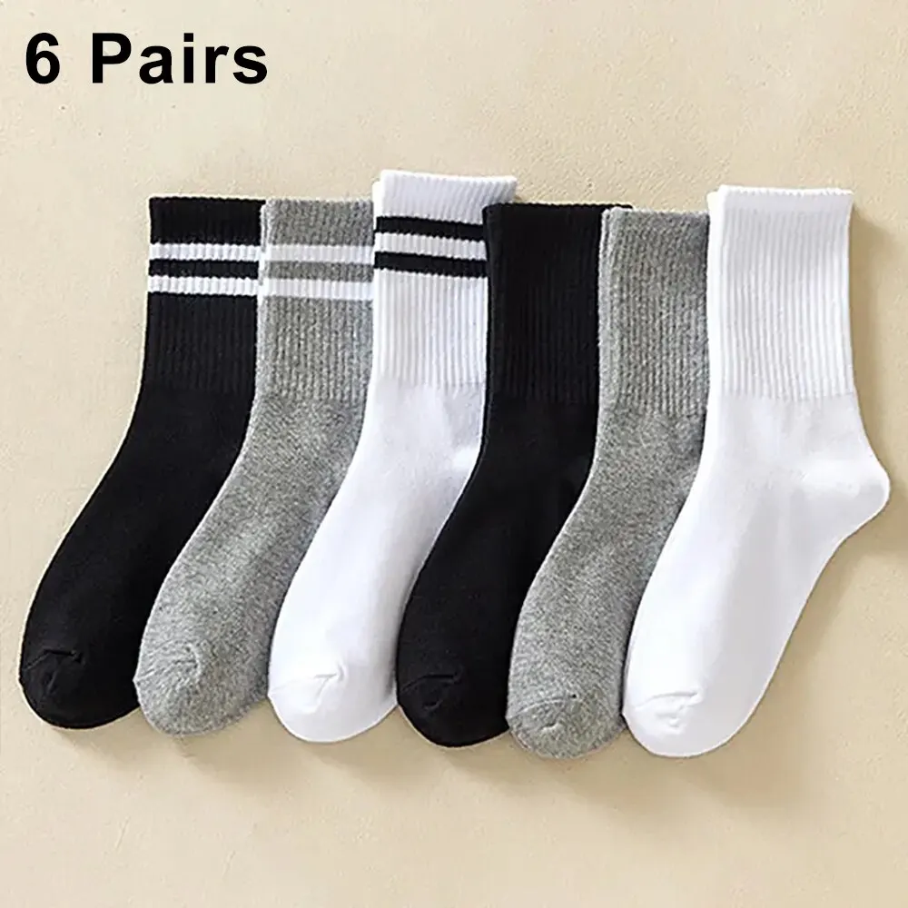 6 Paar Damen-Mittelsocken, einfarbig, atmungsaktiv, bequem, im Herbst und Winter, schweißabsorbierend, hochwertige Freizeitsocken, Sport