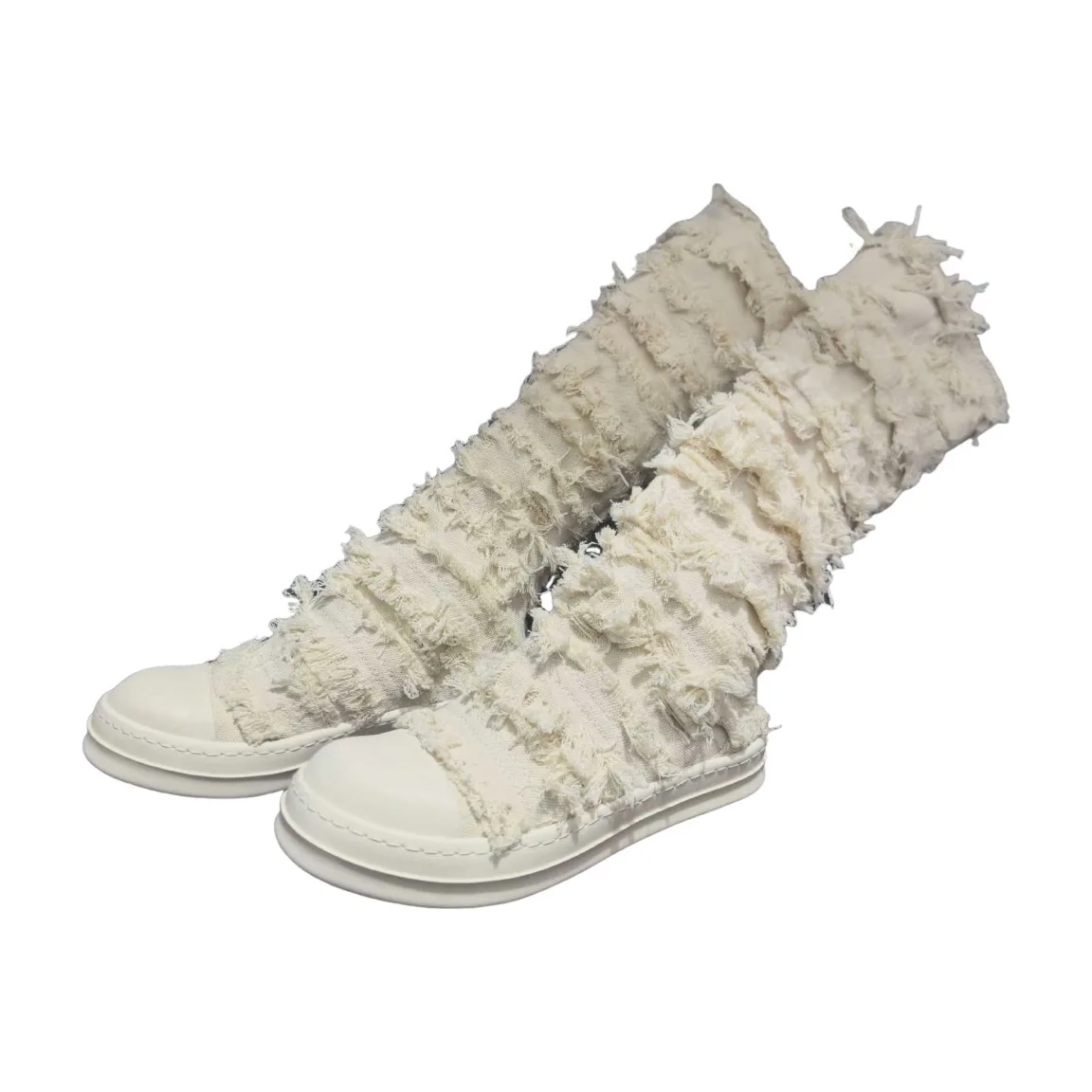 Men's Knee High Boots Casual Women Tassel Snow Shoes Platform Canvas Luxury Street Wear Winter Retro Black White Designer Shoes