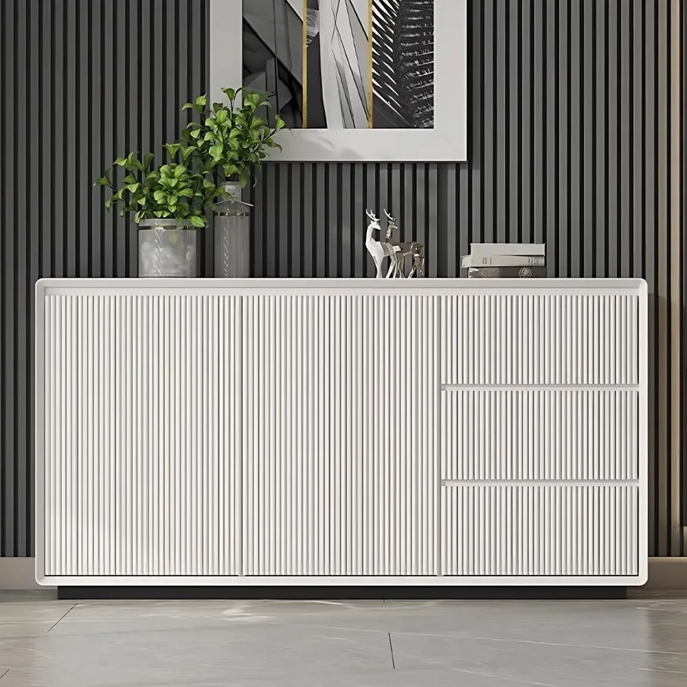 

Modern Sideboard Storage Cabinet with 2 Doors & 3 Drawers - Freestanding Solid Wood Sideboard (White, 48'')