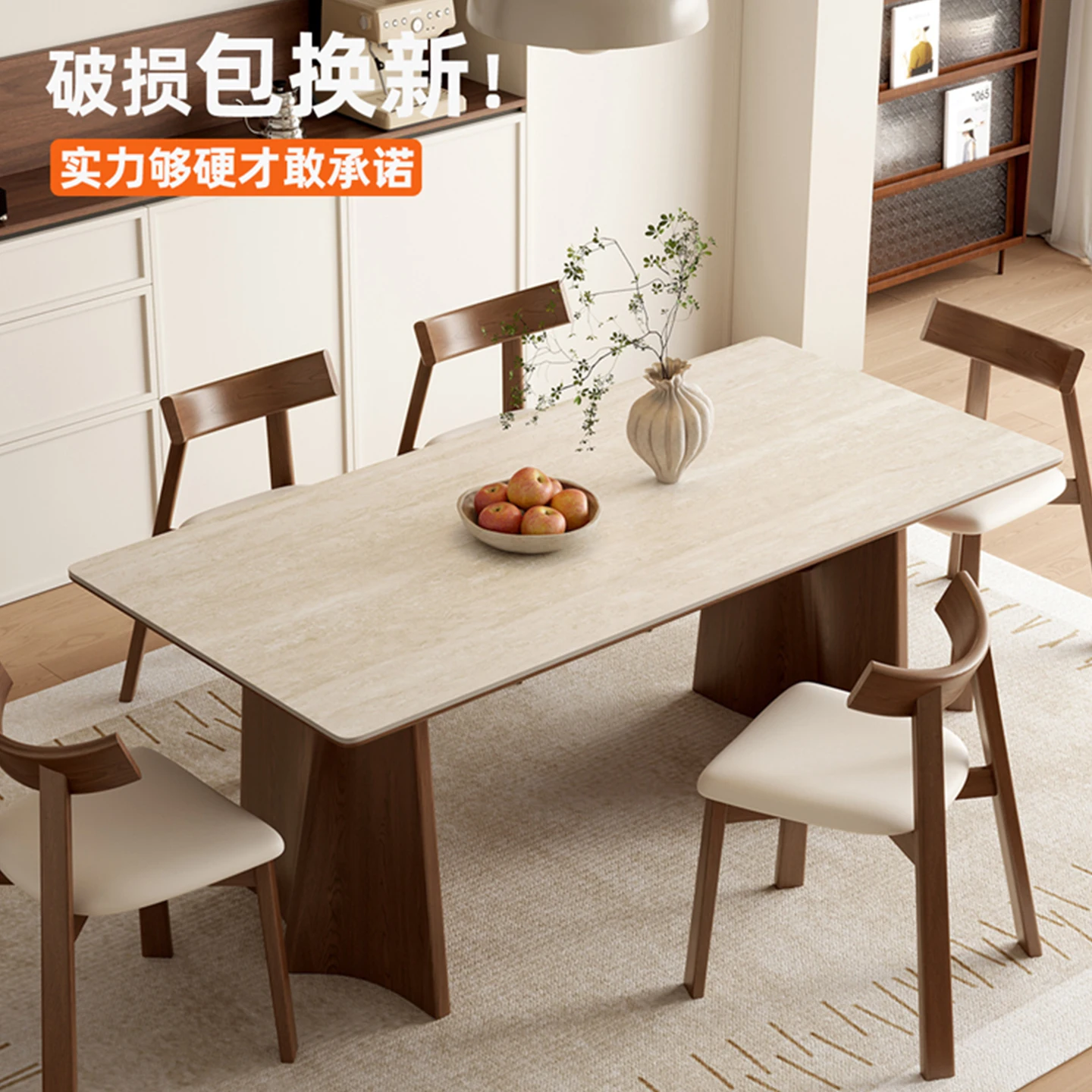 Medieval solid wood rock slab dining table household small apartment new ash retro rectangular square table