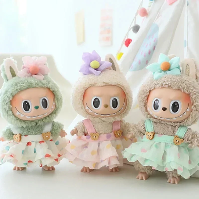 

17cm Mini Plush Doll'S Clothes Outfit Accessories For Korea Kpop Exo Labubu Idol Flower shirt leather jacket skirt Clothing Gift