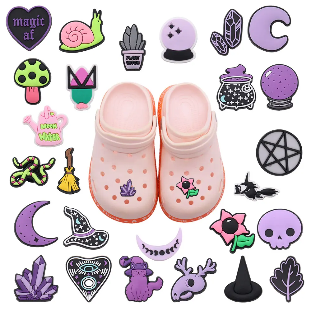 26pcs/set Magic Moon Snail Witch Shoes Charms Silicone Shoe Accessories Wristband Hole Slipper Decor Kids X-mas Gifts