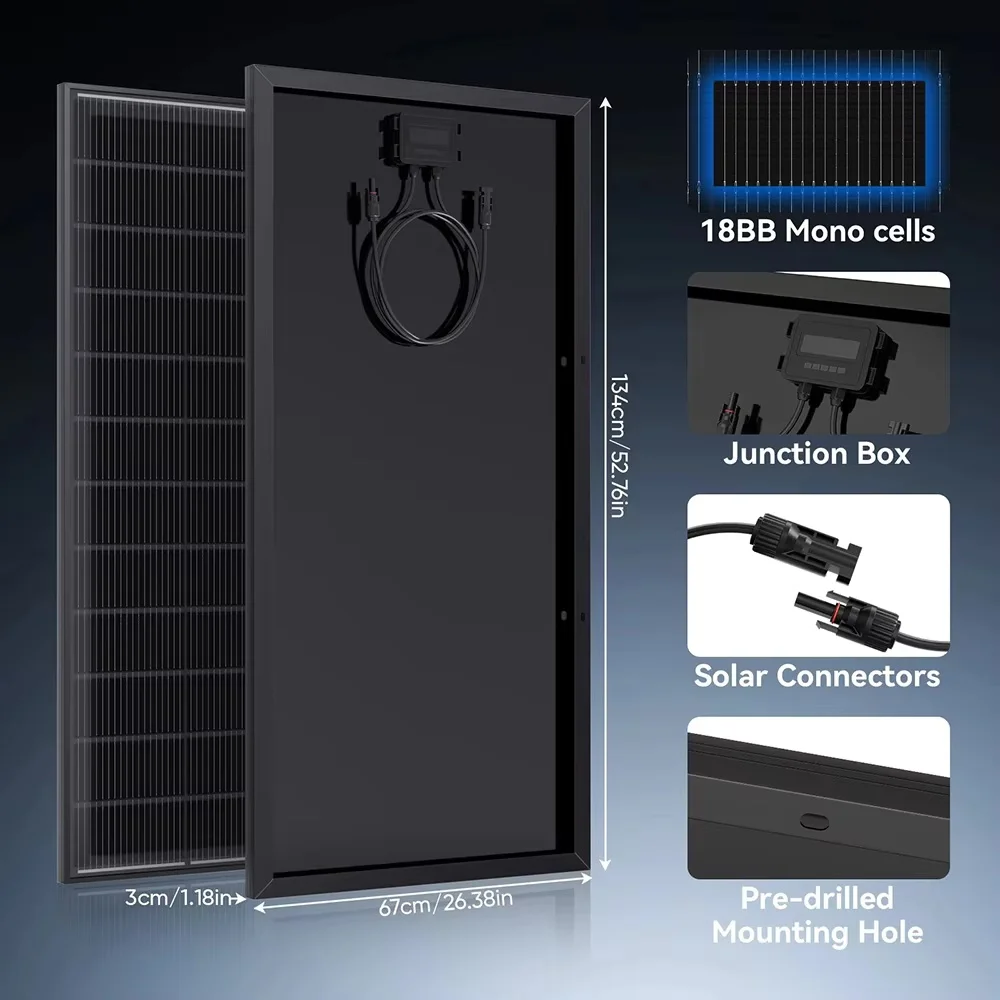 

RVPOZWER 200W/400W/800W Solar Panels 18BB N-Type Mono Cells 25.5% High Efficiency PV Power for Home RV Charge Outdoor Off-Grid