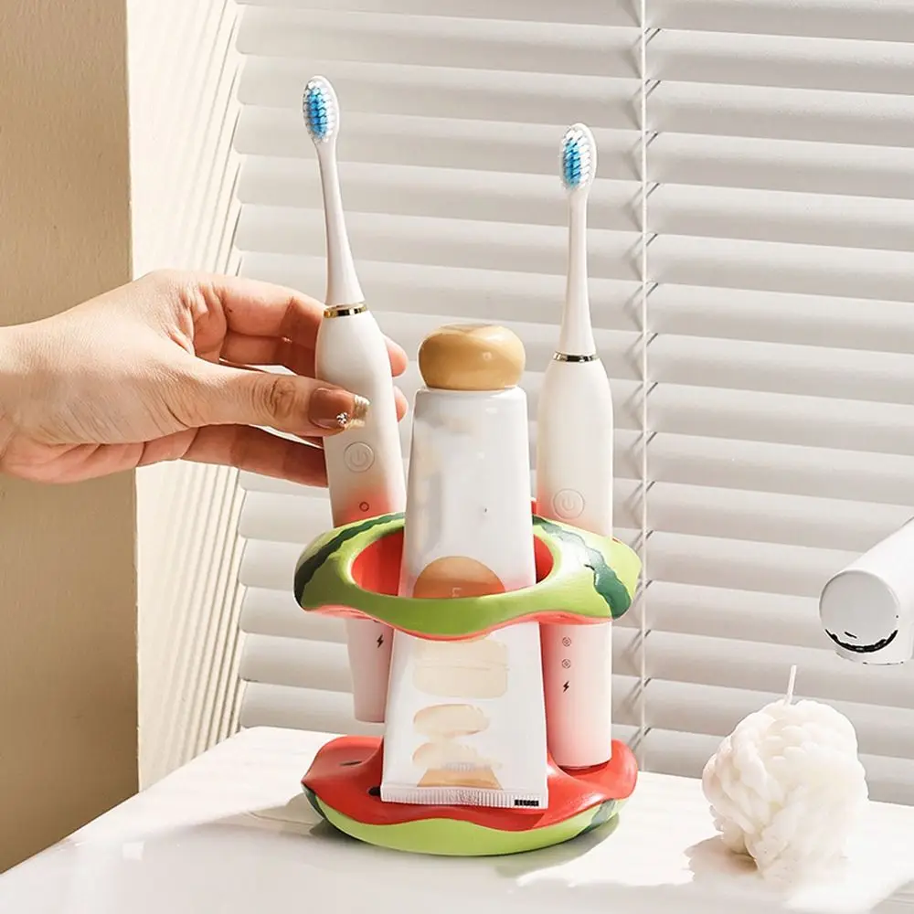 

Керамический держатель для зубных щеток с арбузом, водонепроницаемый 3-отверстий, стеллаж для хранения зубных щеток, нескользящая компактная подставка для кистей для макияжа
