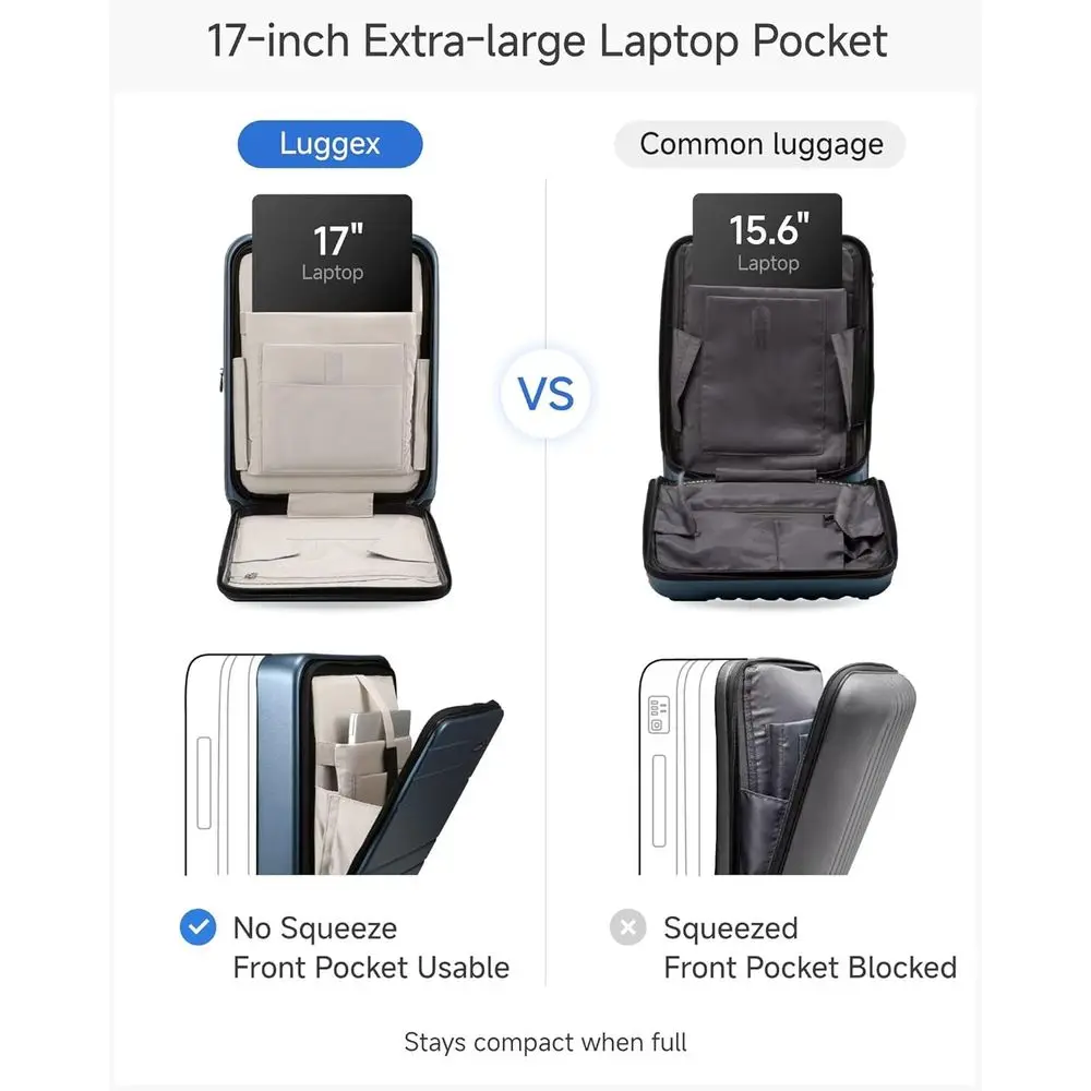 Mala de policarbonato expansível de 20 polegadas com bolso frontal, bagagem de mão, série FLO5, marrom-preto