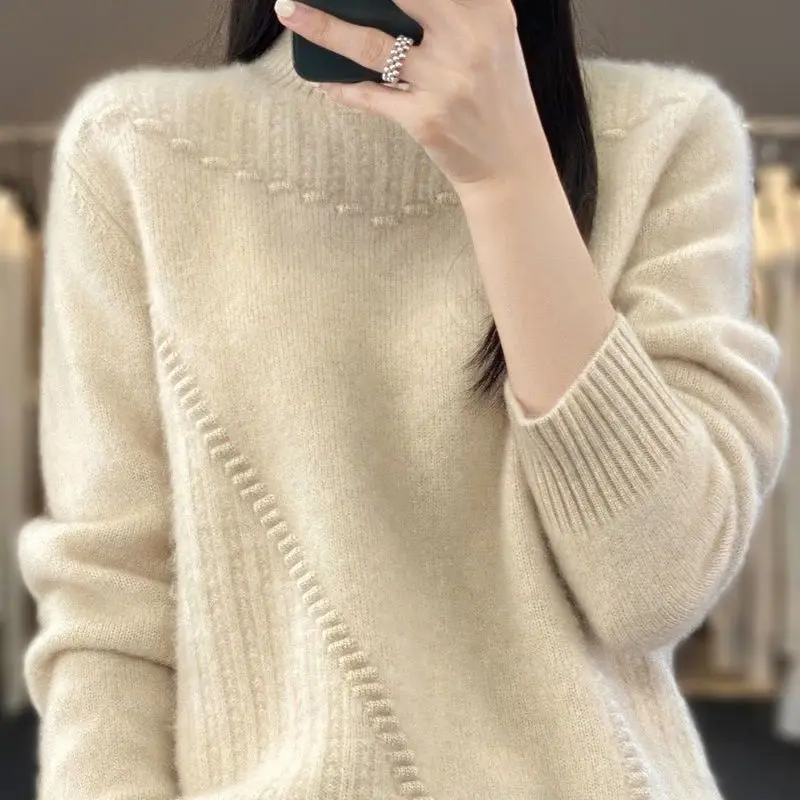 

Women's Sweater Solid Color Thickened Sweater Korean Edition Pullover Half High Neck Inner Layover Fashion Underlay Clothing