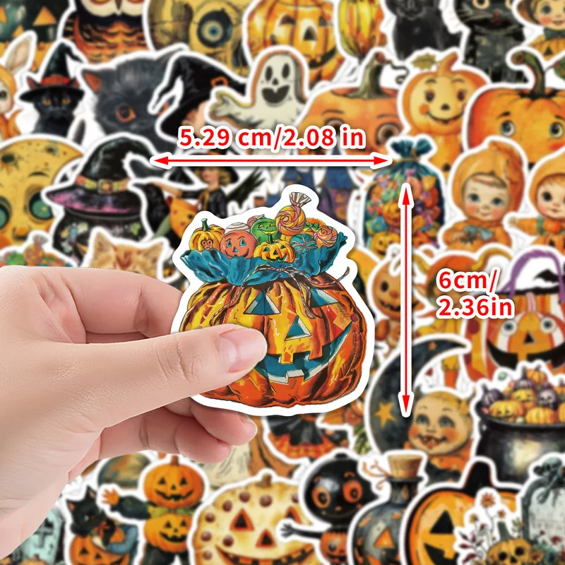 50pcs Halloween Stickers Cute Cartoon Pumpkin Ghost Bat Witch Sticker Set For Kids DIY Scrapbook Party Decoration