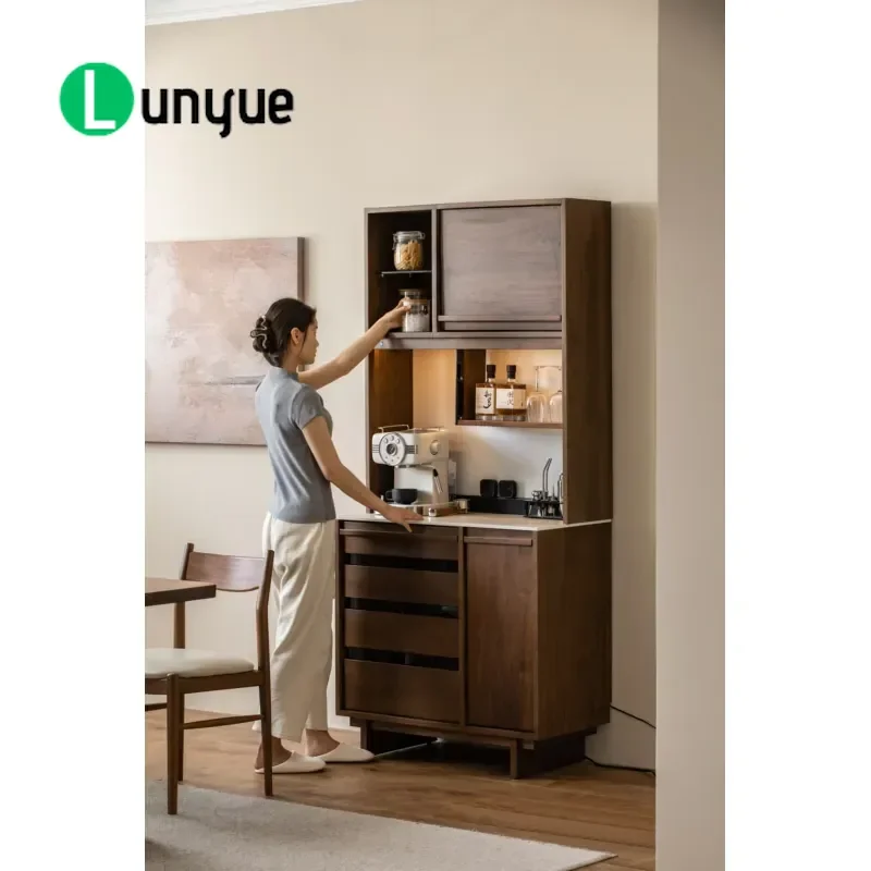 Luxury Modern Solid Wood Side Cabinet with Perforated Panels Elevated Design Storage Locker for Home Kitchen Bar Hotel Use
