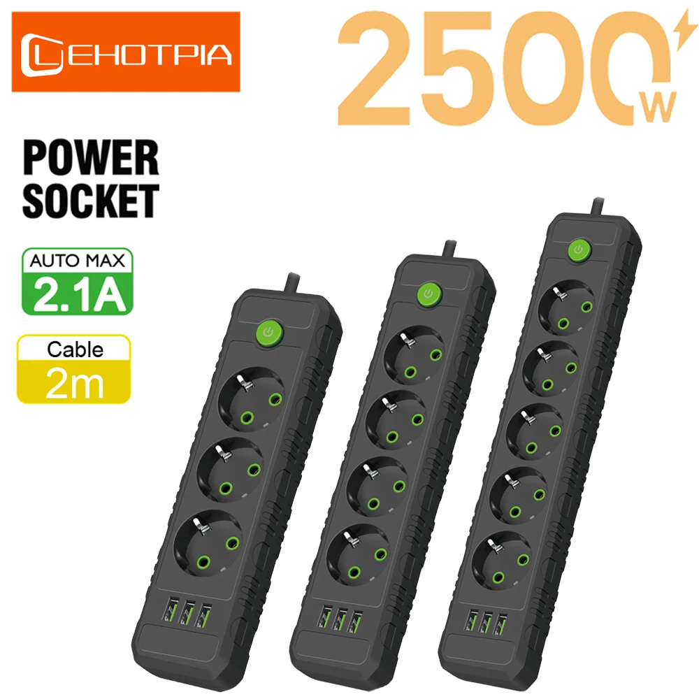 EU Plug AC gniazdka Multitap Power Strip 2m przedłużacz elektryczny z portami USB szybkie ładowanie Adapter do filtra sieciowe