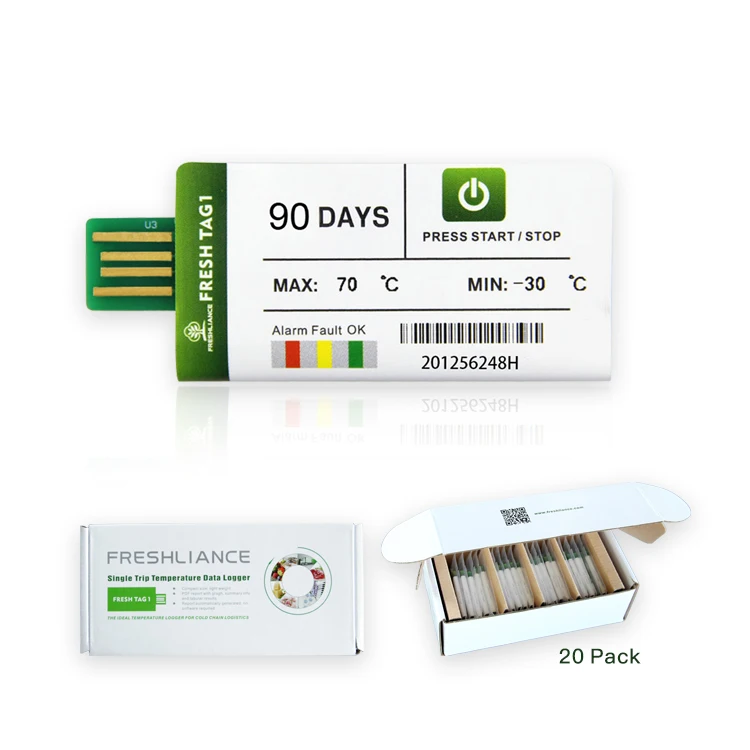 5個入り 新鮮タグ 1 -30～70℃ 使い捨て USB 温度データロガー