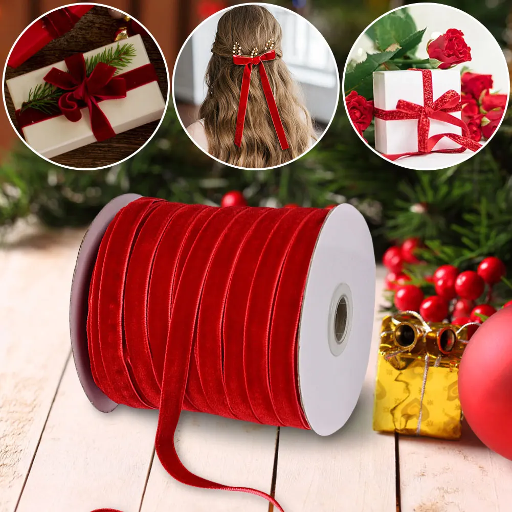 50 Yards Velvet Ribbon Spool Single Face Ribbons Vintage Velvet Ribbon Velvet Christmas Ribbon for Gift Bow Making
