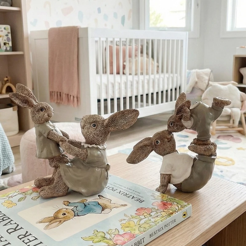 Easter Parent Child Rabbit Ornament Cute Resin Rabbit Statue Garden Statue Home Living Room Entrance Decor Crafts Garden Decor