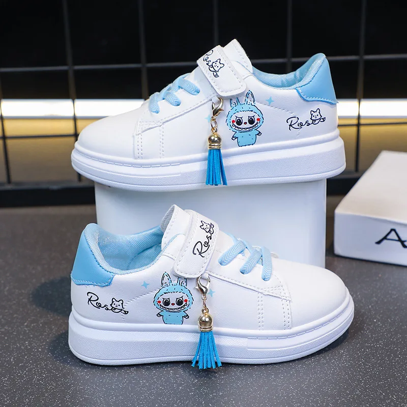 

2025 New Girls White Casual Shoes Breathable Leather Sneakers for School Soft Sole Comfortable Walking Shoes