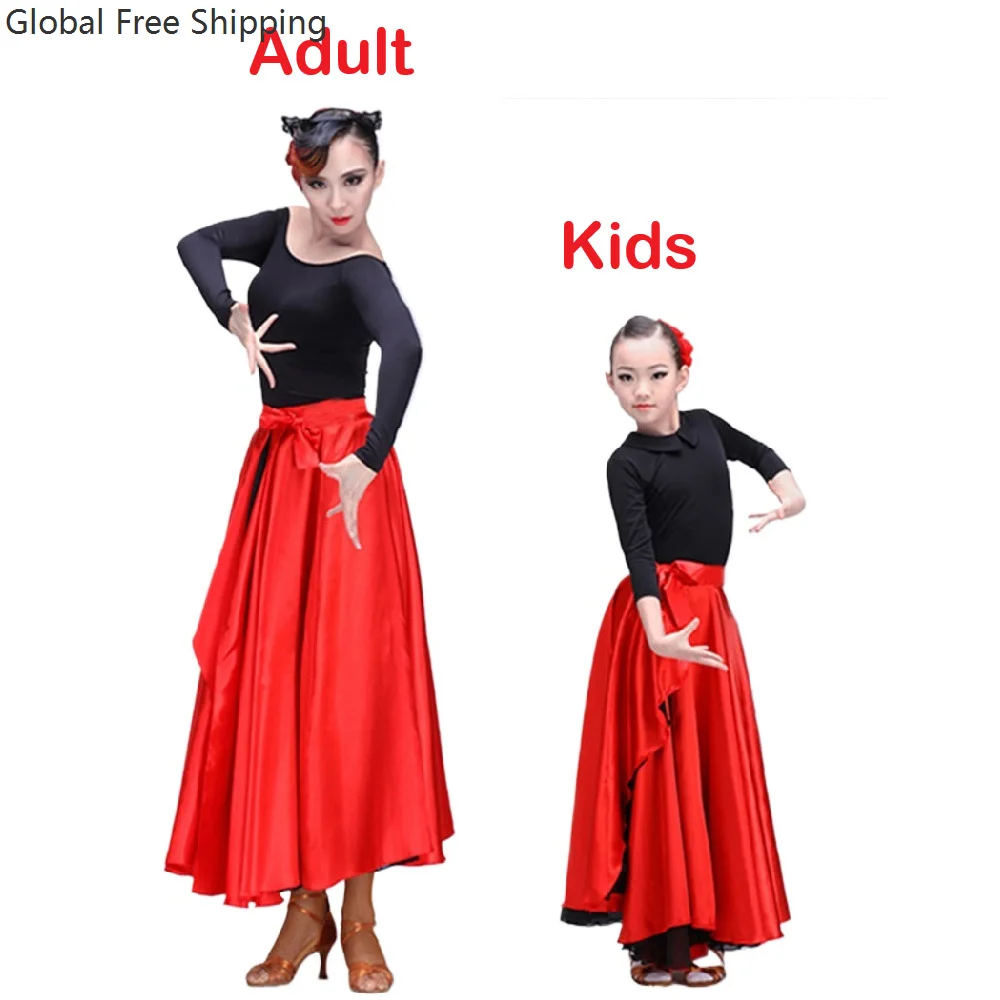 Hiszpańska spódnica flamenco szal damska dla dorosłych sevillana taniec występ czarna plus size dziewczęca satynowa sukienka balowa karnawałowa baleriny