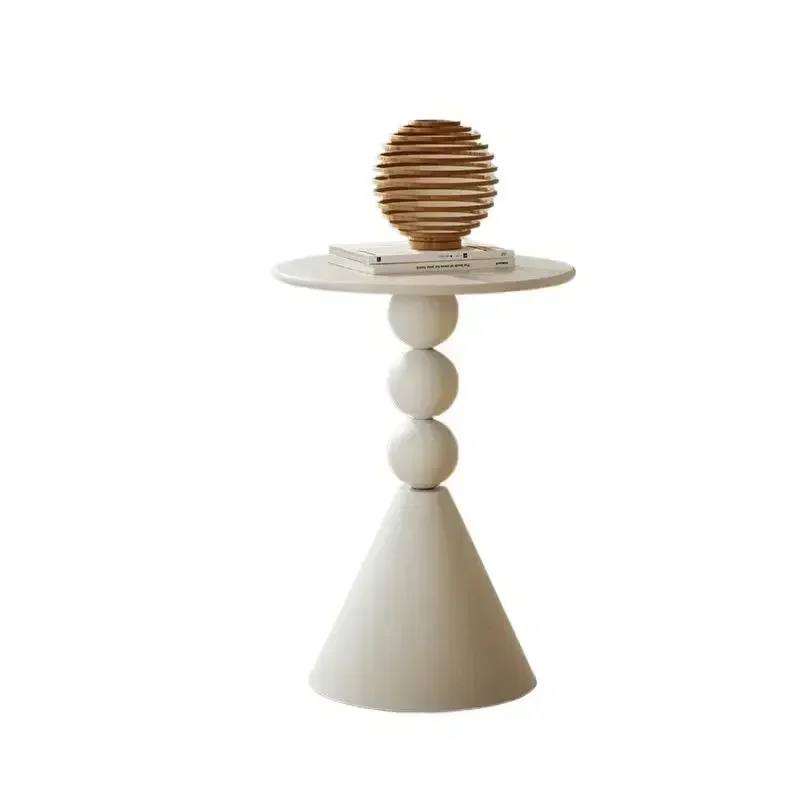 

durable Scandinavian Iron Side Table Small Household Cream Living Room Round Creative Coffee Table Sofa White Side Table Simple