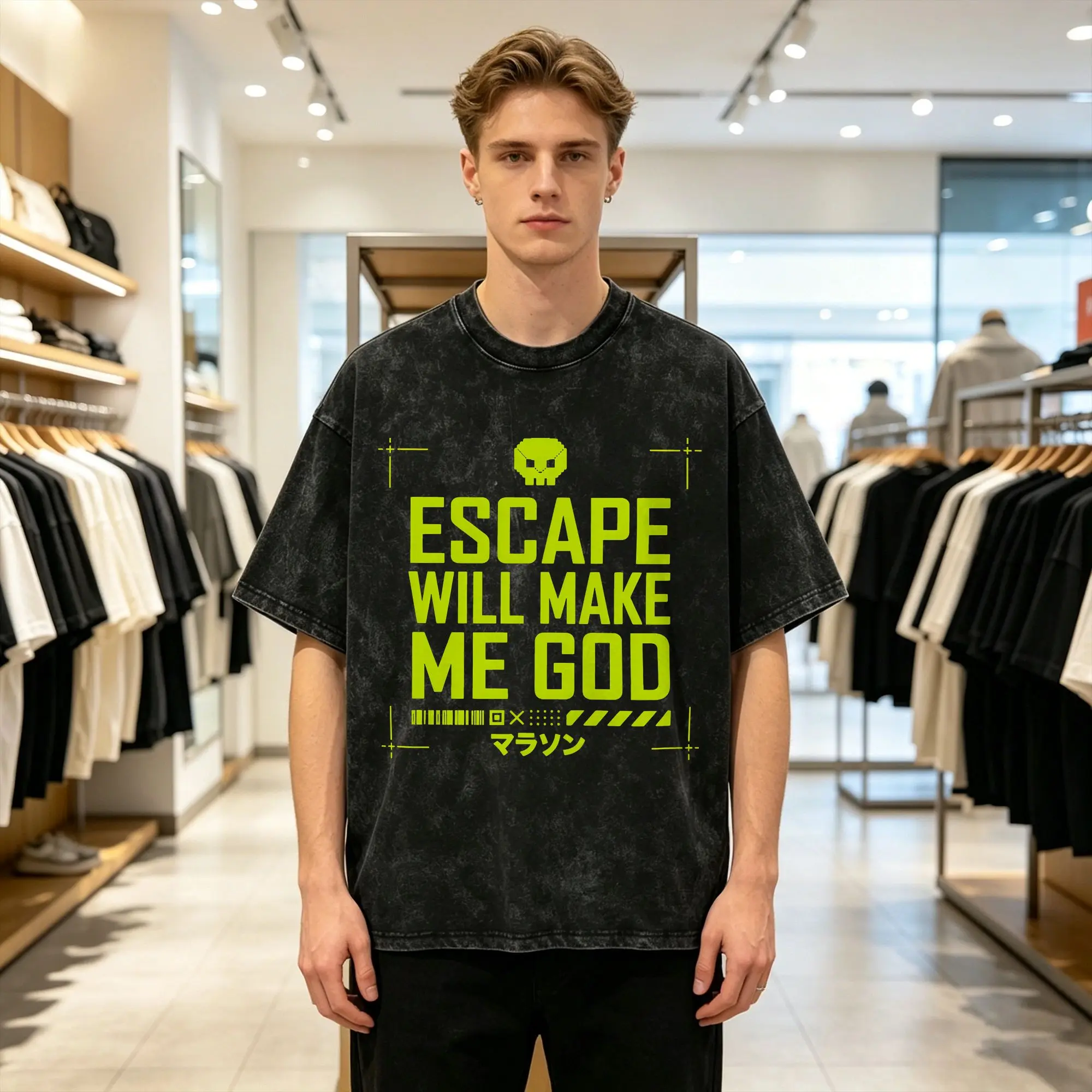 Harajuku Washed T Shirt Marathon Game 2026 Cotton T Shirts Escape Will Make Me God Fashion Tshirt for Couple Summer Y2K Clothes