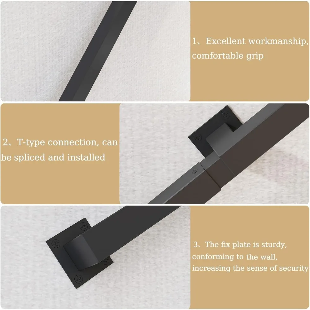 درابزين الدرج الداخلي - درابزين حديد أسود لسلالم 5 أقدام، مثبت على الحائط الصناعي، سعة تحميل 500 رطل #6