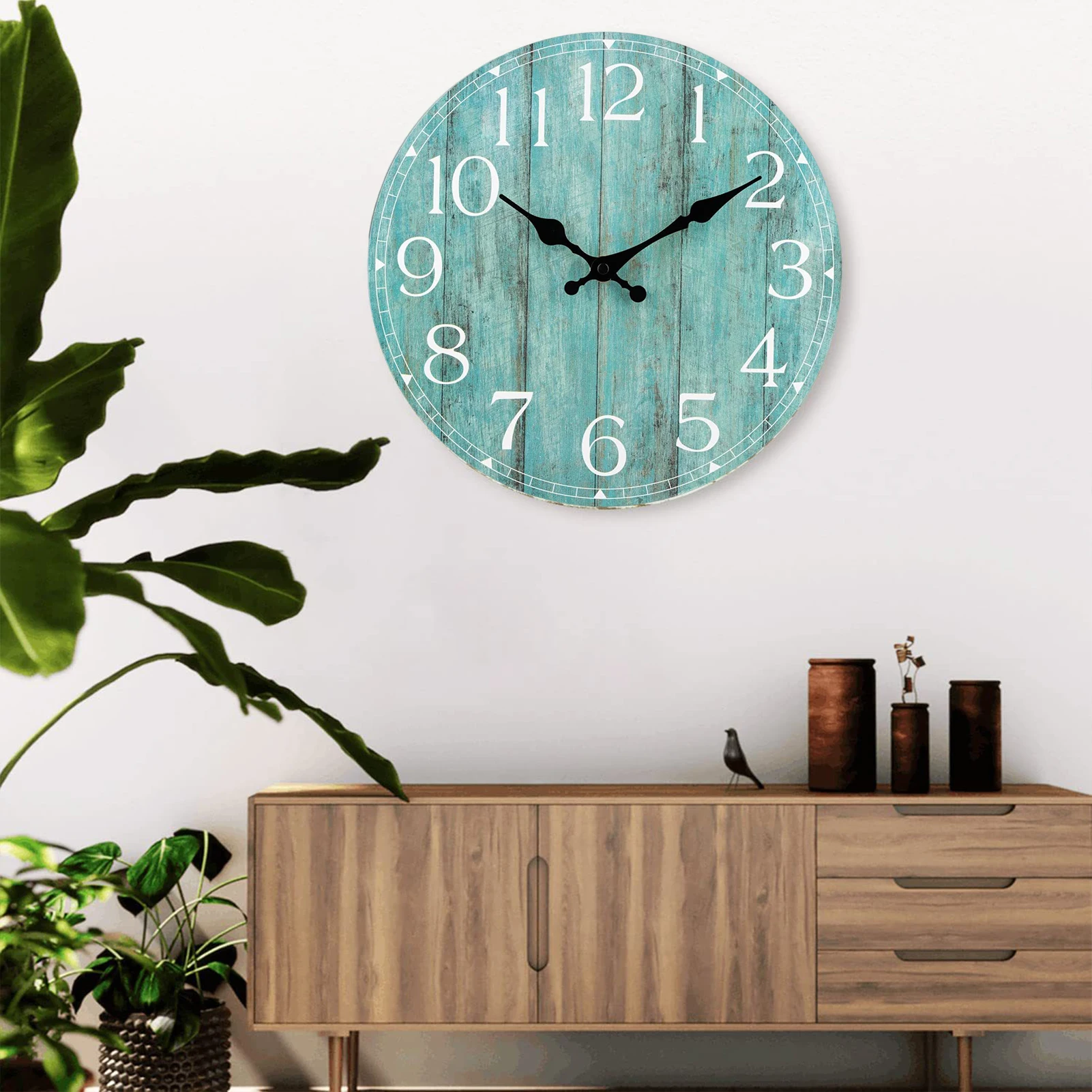 Wall Clock Bathroom Clock Rustic Battery Operated Round Coastal Beach Clock for Home Bathroom Bedrooms Living Room