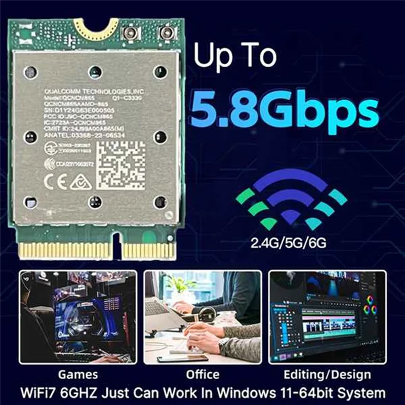 A25P Wifi7 QCNCM865 لاسلكي 2.4Gbps ثلاثي الموجات 2.4G/5G/6Ghz محول شبكة لاسلكي لـ Win11 #5