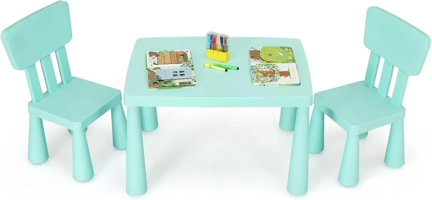 Kids Table and Chair Set, 3 Piece Plastic Children Activity Table for Reading, Drawing, Snack Time, Arts Crafts, Preschool, Kind