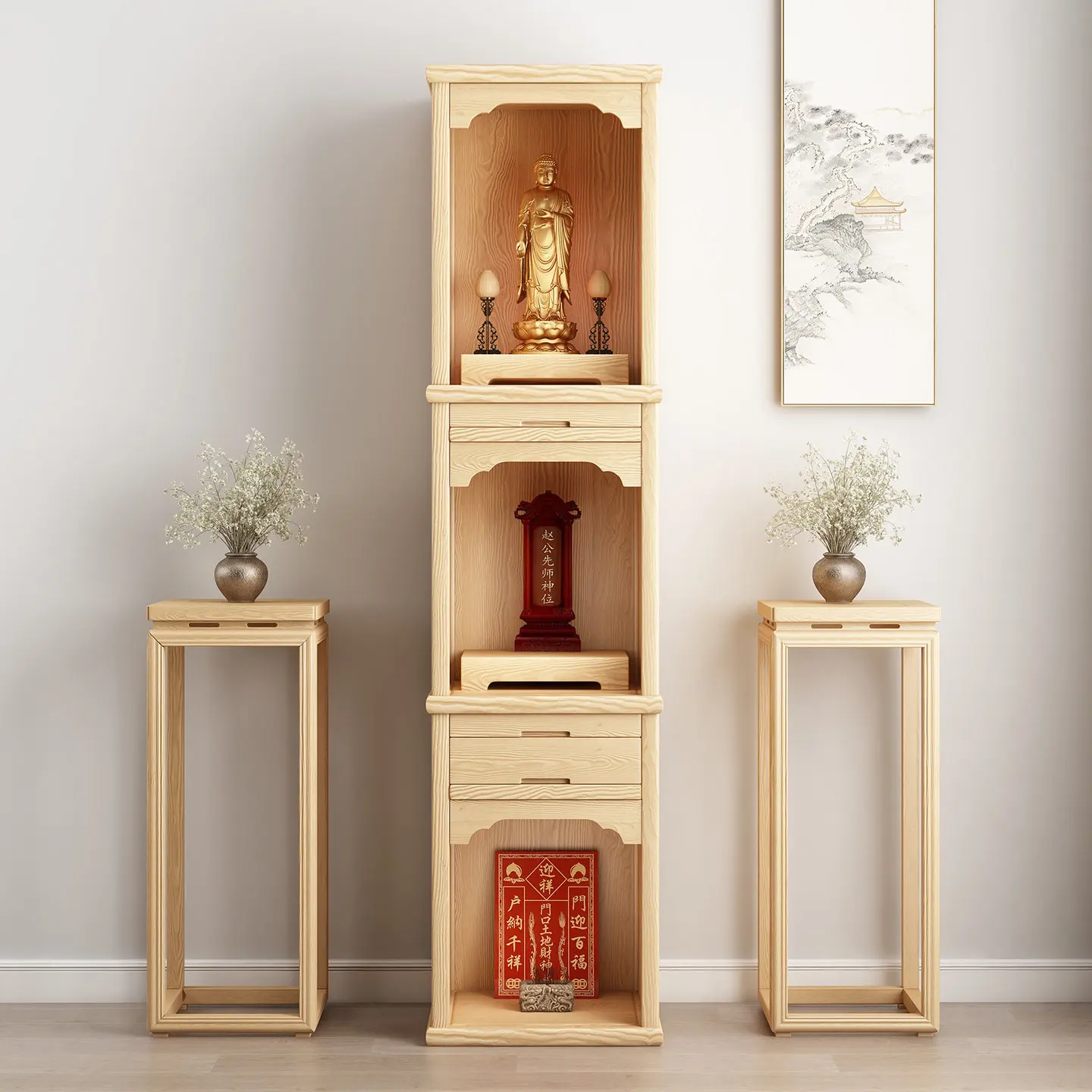 YFY  wooden three-layer buddha shrine cabinet guanyin god of wealth altar shrine ancestor landlord altar buddha cabinet