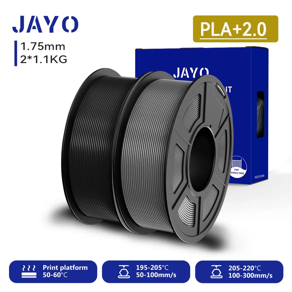 JAYO 2 Rollen 3D PLA+/ PLA+ 2.0 Filament Upgrade PLA Plus 3D-Drucker-Filament Ordentliches PLA+ 3D-Druckmaterial für FDM Mehrfarbig