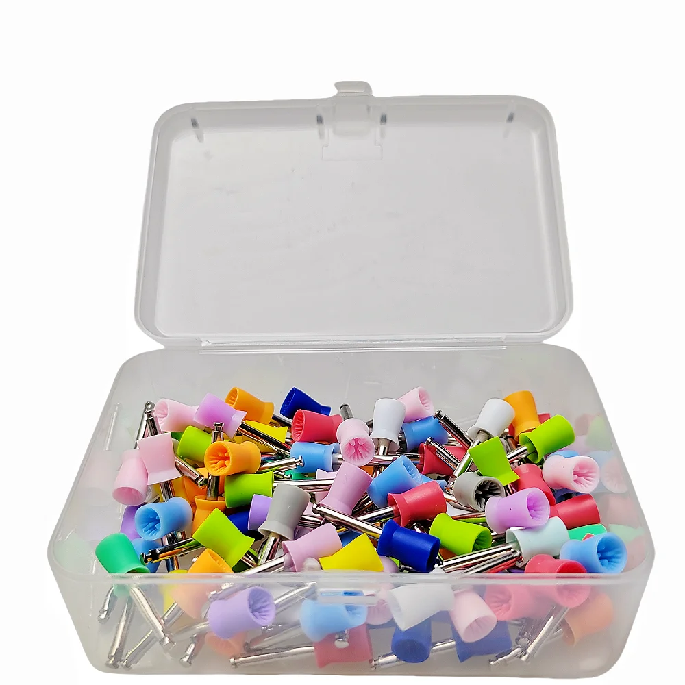 100 قطعة من أكواب تلميع الأسنان - فرشاة بروفي مطاطية للاستعمال مرة واحدة لقبضة السرعة المنخفضة، أدوات مختبر تلميع الأسنان