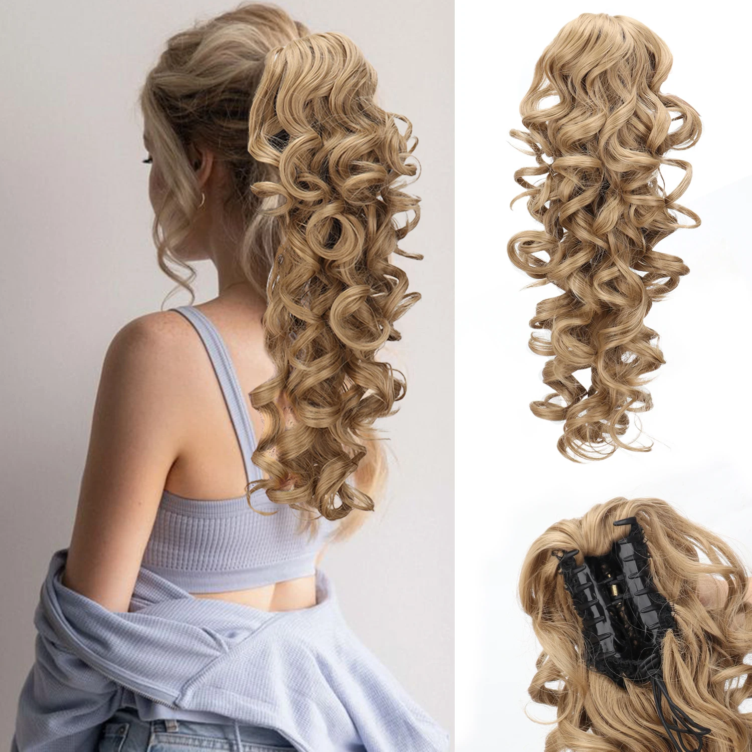 Layered Long Curly Wavy Ponytail Claw Clip Synthetic Hair Extension Drawstring Ponytails For Women Clip In Ponytail Hair Extensi