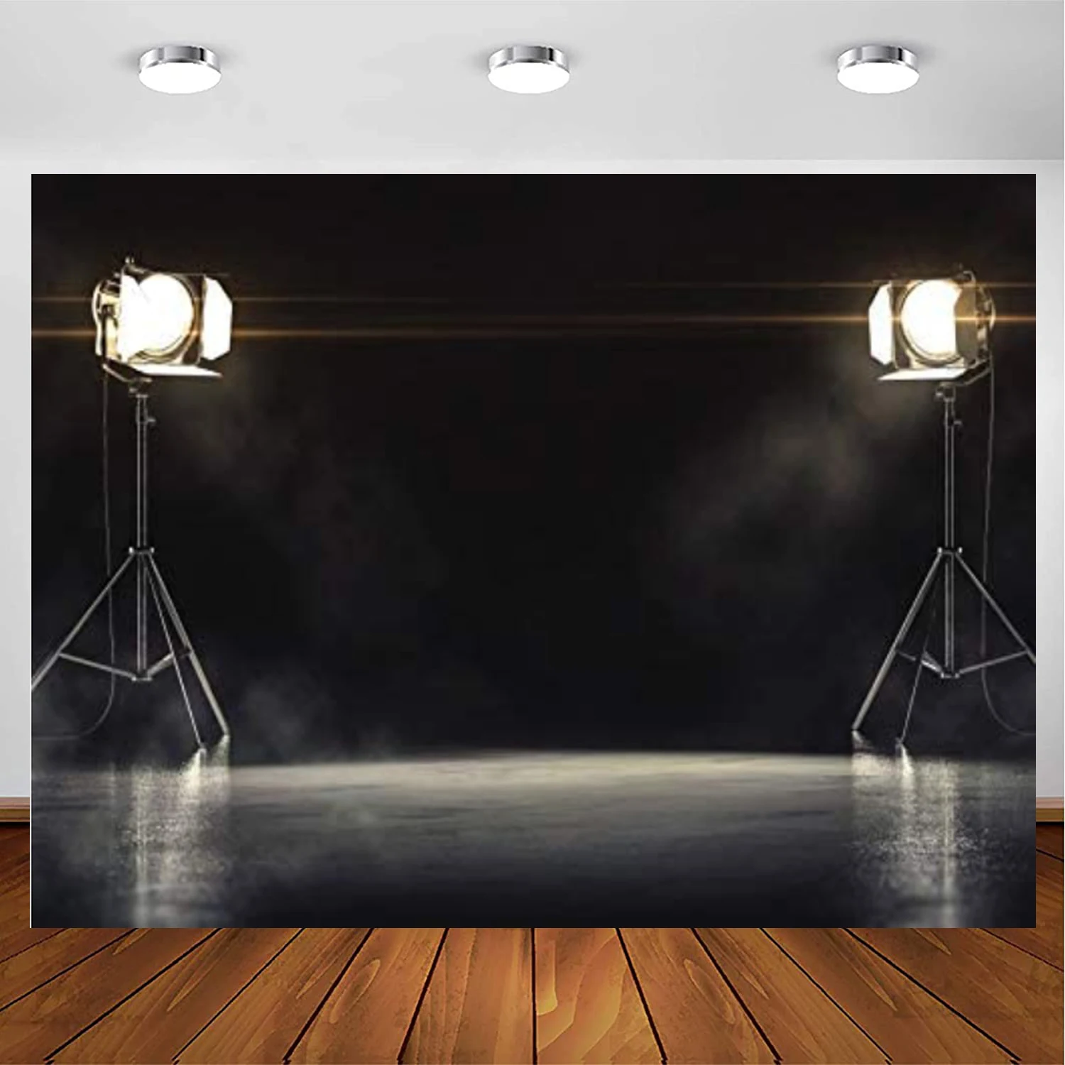 Black Stage Scene Photography Backdrop For Lighting Lantern Studio Interior Spot Lamp Wedding Background Photoshoot Ballet Show