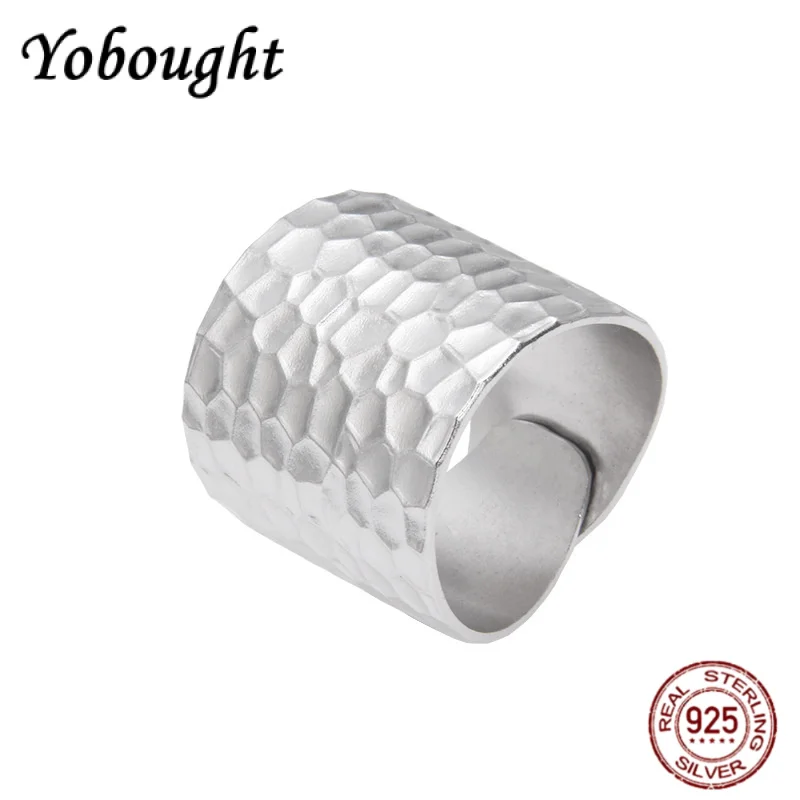 

S990 Sterling Silver Wide Irregular Hammer Pattern Ring Men's And Women's Personalized Fashion Light Luxury Style Jewelry