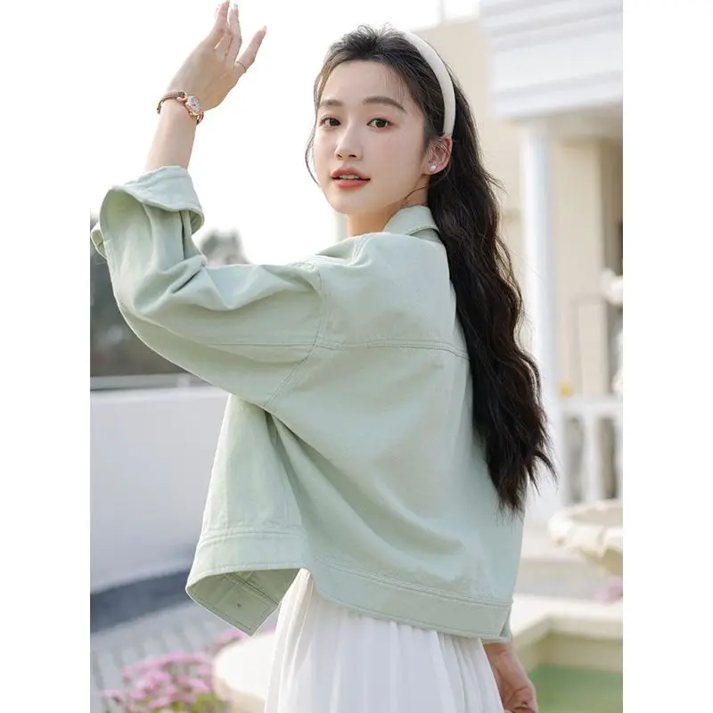 2026 New Female Student Shorts Pink Jeans Coat Spring Autumn Casual Loose Denim Jacket Korean Women Sweet Embroidered Outwear