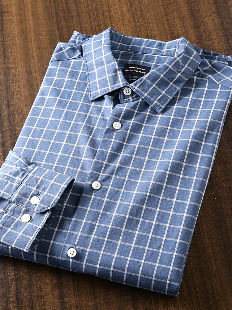 

High-Thread Count Pure Cotton Breathable Long Sleeve Shirt Men's Casual Standard Fit Autumn Spring Plaid Button-Up