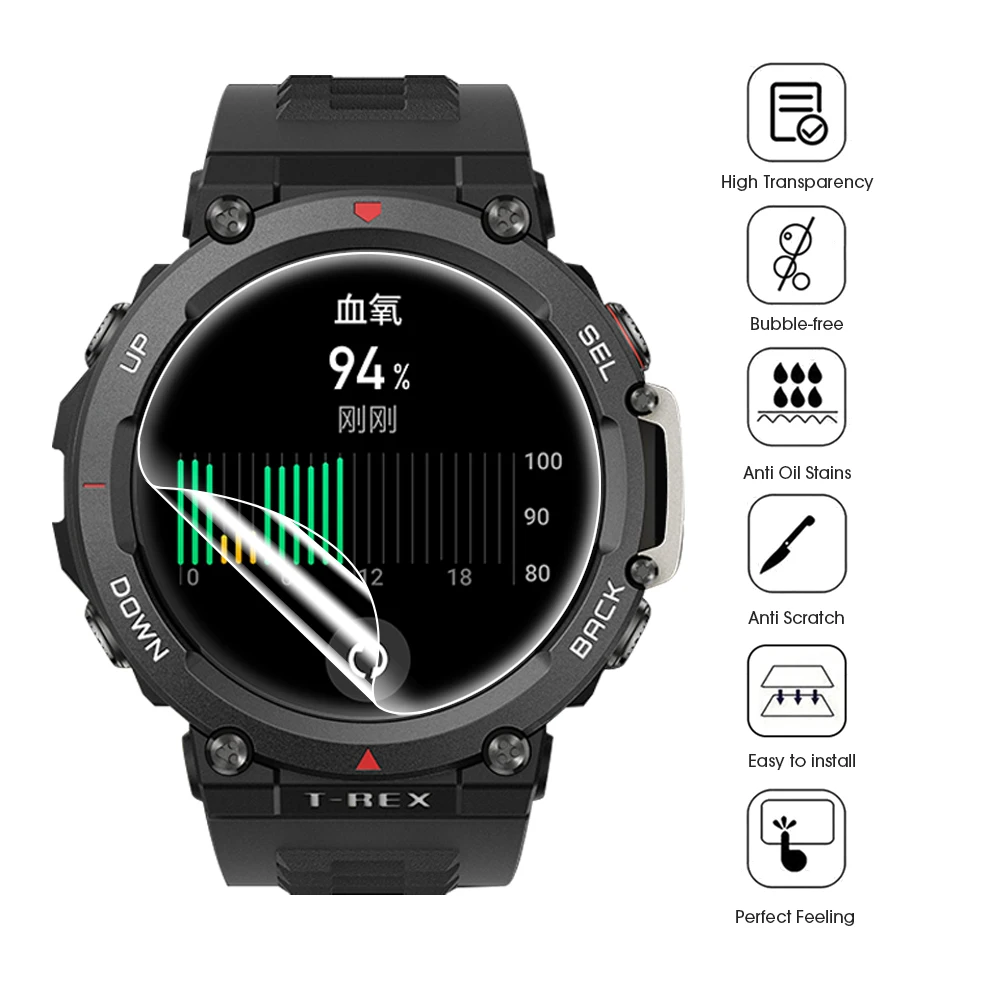 Protecteur d'écran pour Amazfit t-rex/t-rex 2/ T Rex Pro, Film Hydrogel souple TREX pour montre connectée Huami Amazfit T Rex 2, accessoires