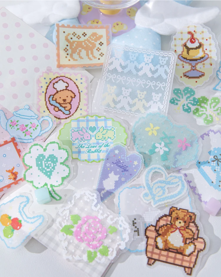 JIANQI 20 Stück Bean Shop Aufkleber-Set, dekorative Scrapbooking-Tagebuch-Album-Aufkleber, handgefertigte Junk-Journal-Zubehörteile – Detail 1